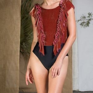 Heidi Merrick Fluir Pink Rose Backless Velvet Bodysuit L NWT